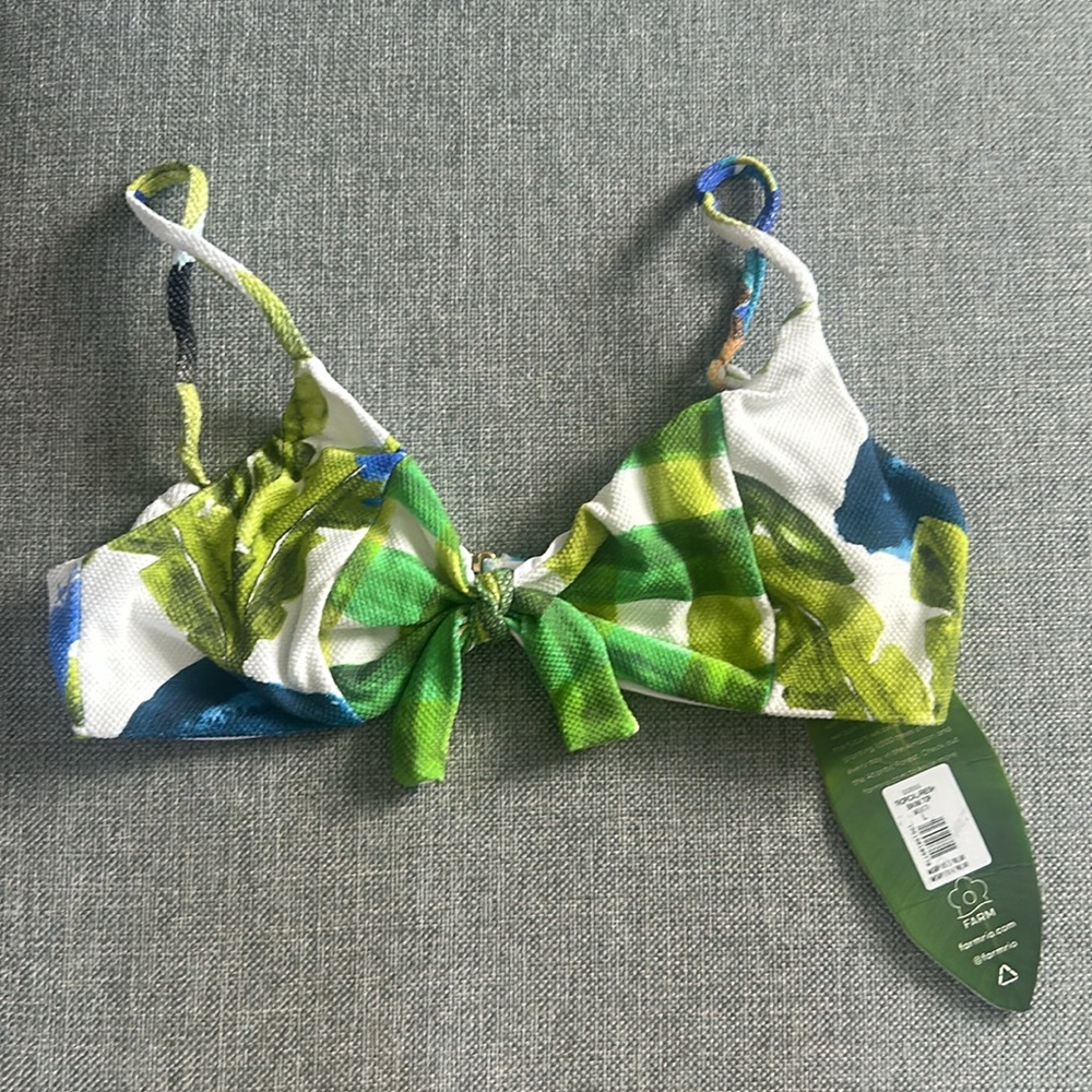 FARM Rio Green and Blue Checkered Bikini Top - Picture 2 of 8